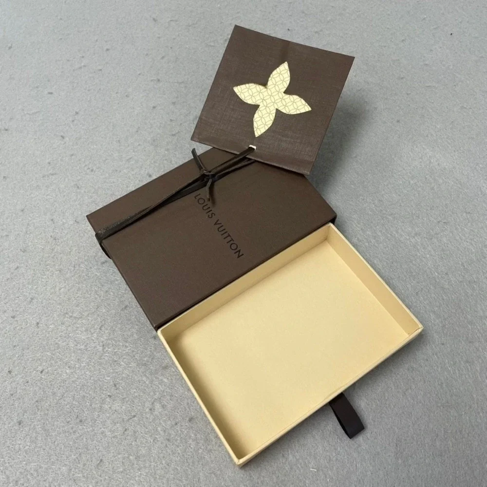 Louis Vuitton Small Gift Box Dust Bag Card Set Brown Yellow Authentic 5.5x3.75x1